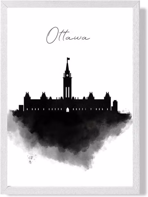 ARTZE Ottawa Watercolour Skyline City Framed Print, Black and White, A4