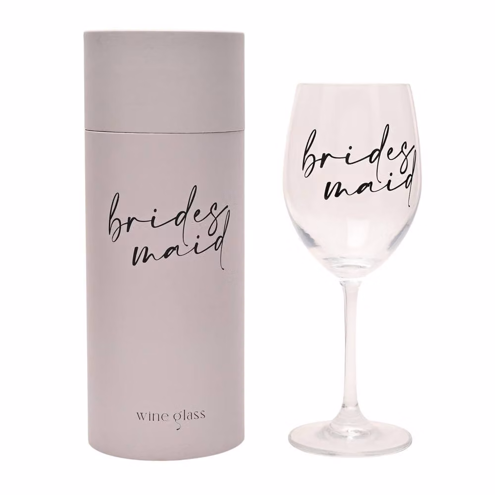 Amore by Juliana Bridesmaid Wine Glass in Clear with Black Text – 2