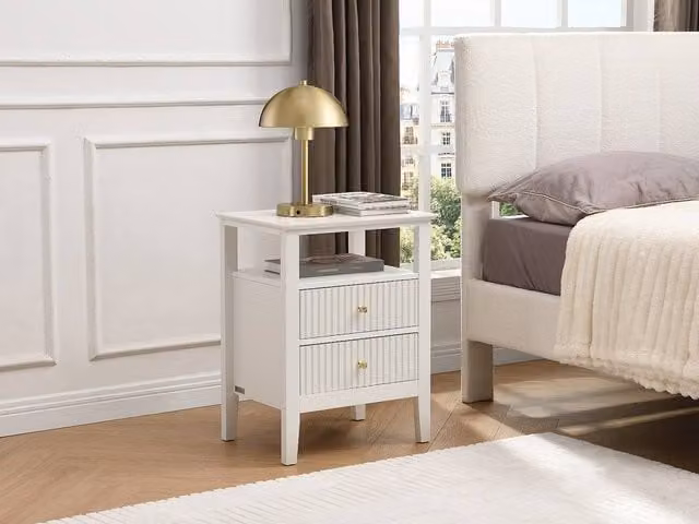 Vente-unique Set of 2 White Lacquered MDF Bedside Tables with 2 Drawers and 1 Shelf – 1