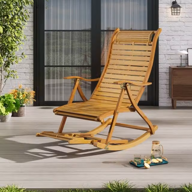 Breeins Bamboo Rocking Chair with Adjustable Backrest in Natural Brown