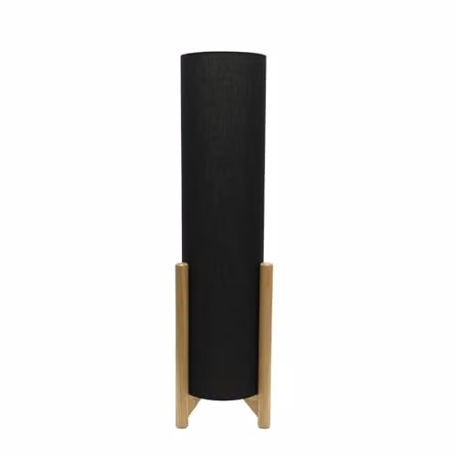 ValueLights Wooden Floor Lamp with Grey Fabric Cylinder Shade and LED Bulb – 1