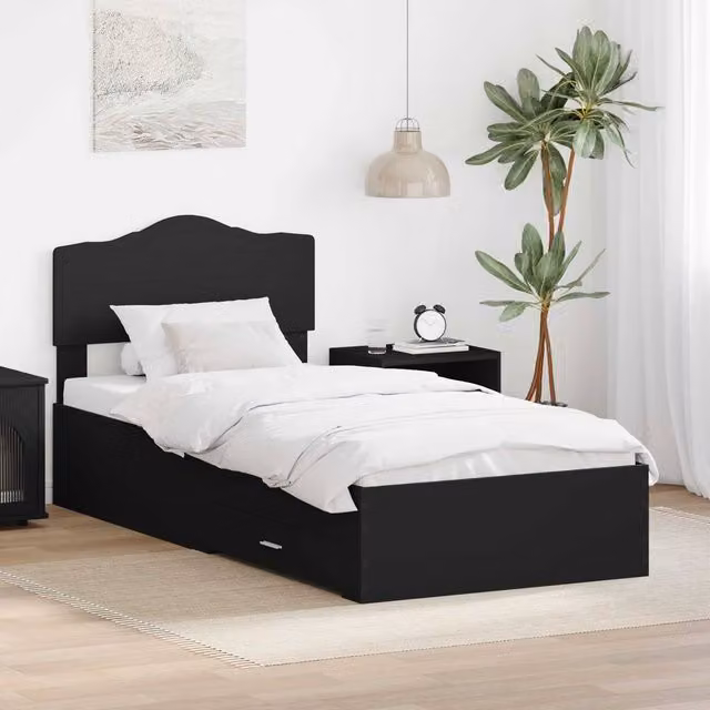 Berkfield Home Modern Black Upholstered Bed Frame with Headboard in Engineered Wood W/D/H: 70 x 70 x 190 cm – 1