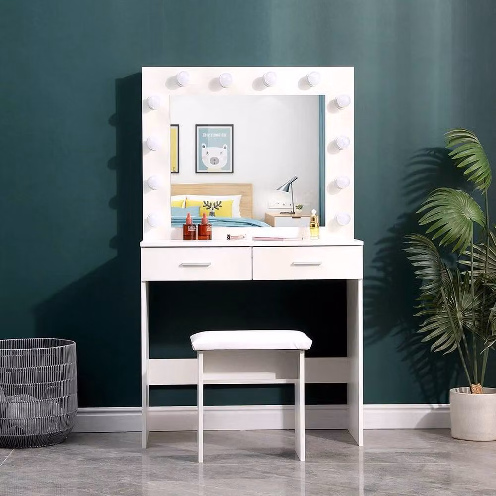 PAWNORA Hollywood LED Dressing Table with Chair in White – 3