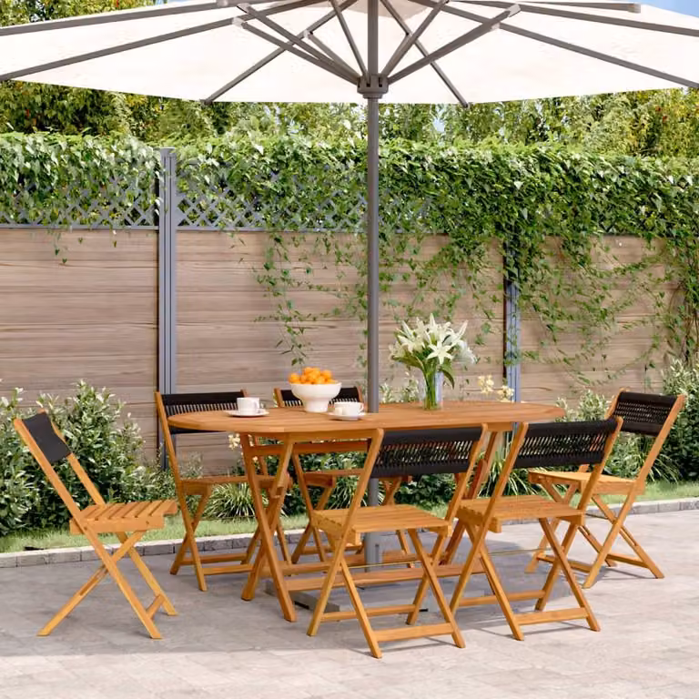 Berkfield Home Set of 6 Black Folding Acacia Wood Garden Chairs