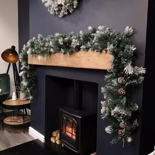 Samuel Alexander 2.7m Snow Flocked Christmas Garland with Pine Cones and Mixed Needles in Green