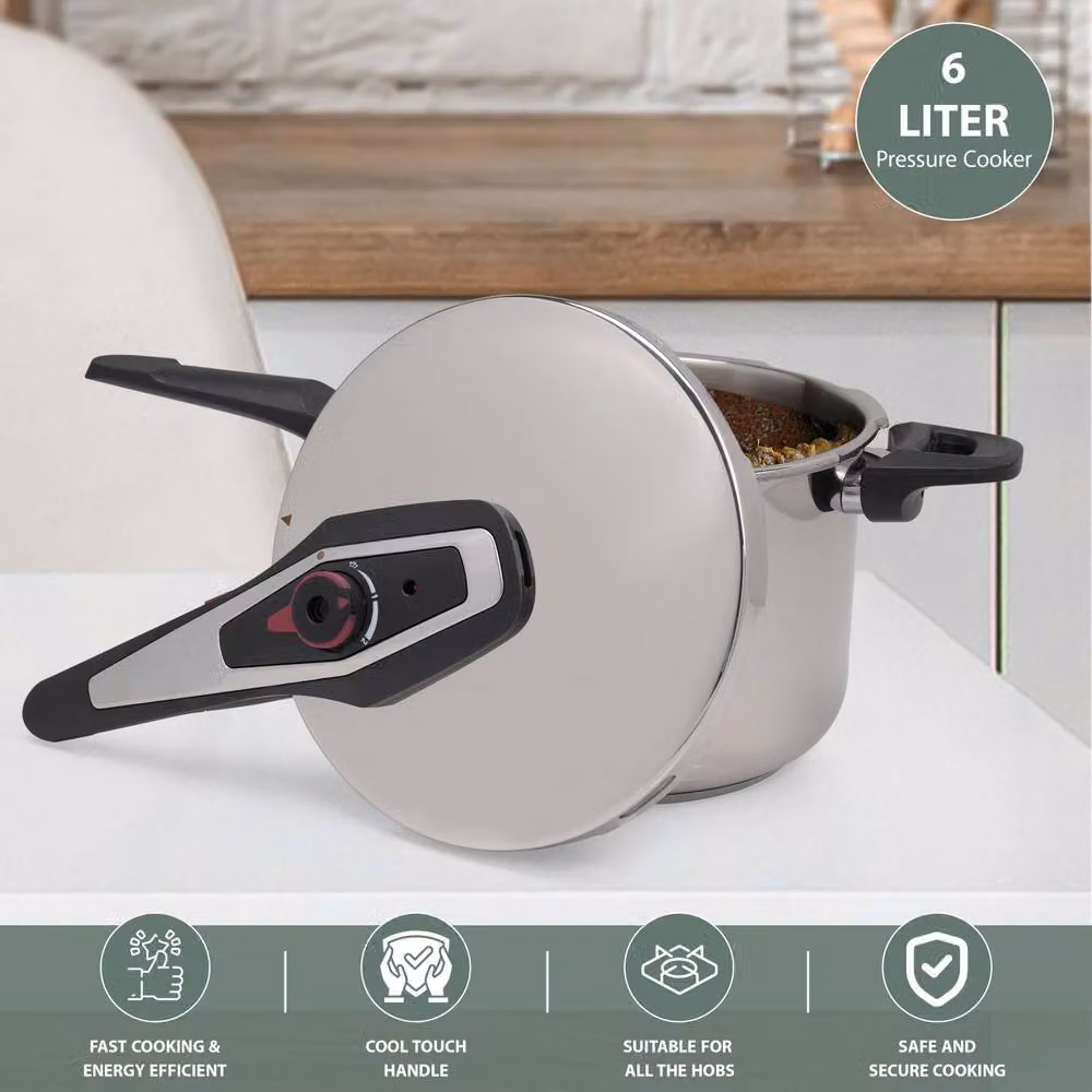 Crystals 6L Stainless Steel Pressure Cooker in Metallic Silver – 3
