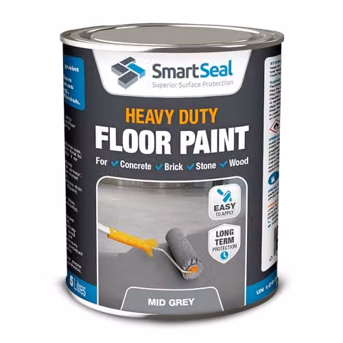 SmartSeal Heavy Duty Floor Paint in Mid Grey, 5L - Hard-Wearing Polyurethane Synthetic Resin Paint with Anti-Slip Satin Finish for Garage, Warehouse, Concrete, Stone and Wood – 1