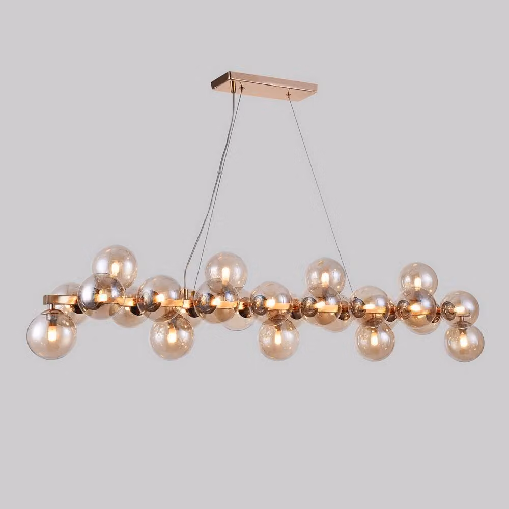 Netlighting Modern Suspended Pendant Light in Gold and Brass with Cognac Glass Shade, G9 – 2