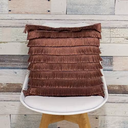 Furn Flicker Tiered Fringed Velvet Reverse Cushion in Pink and Brown, W/D/H: 45 x 45 x 45 cm – 4