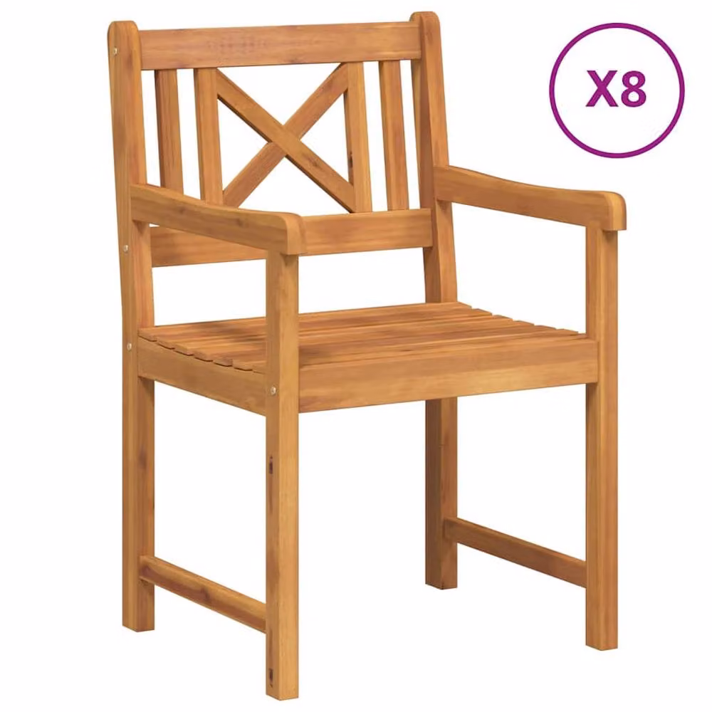 Berkfield Home Modern Garden Chairs, Set of 8, Brown Acacia Wood, W/D/H: 56 x 55.5 x 90 cm – 2