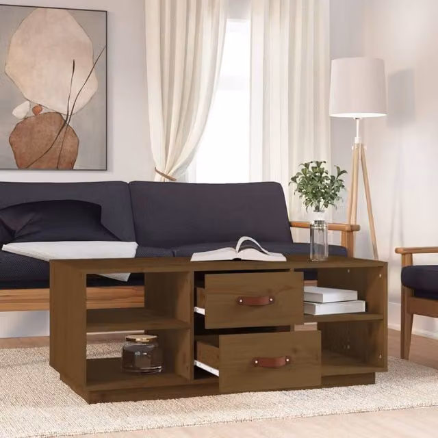 Berkfield Home Beautiful Coffee Table in Honey Brown Solid Pine Wood, W/D/H: 100 x 50 x 41 cm