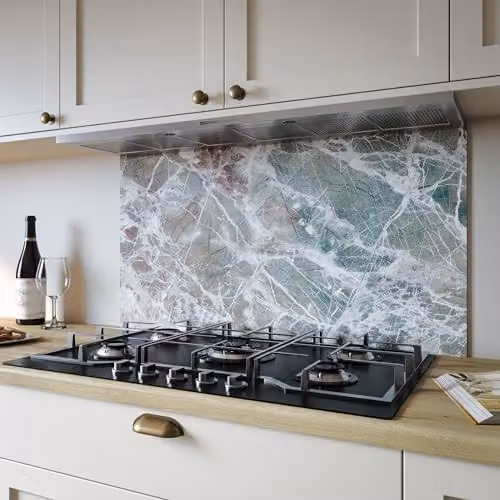 Bushboard Rainforest Marble Look Aluminium Kitchen Splashback Panel, W: 90 cm, H: 80 cm