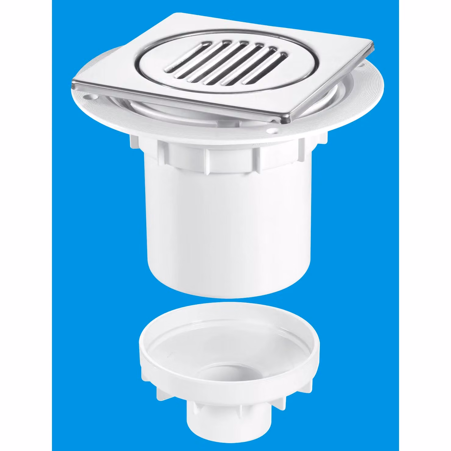 McAlpine TSG2-T150SS Round Stainless Steel 75mm Water Seal Gully with Vertical Outlet in White – 2