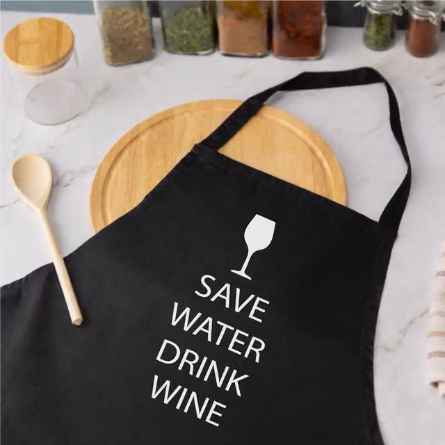 60 Second Makeover Save Water Drink Wine Black Apron