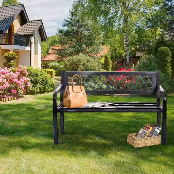 Costway 2 Seater Weatherproof Metal Patio Garden Bench with Backrest in Black – 3