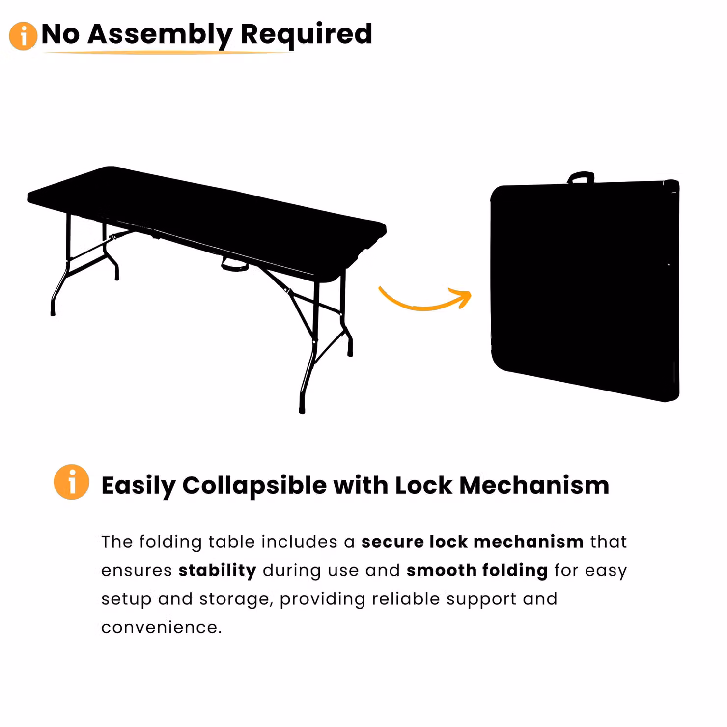 Novecrafto Black Plastic Folding Trestle Table with Powder Coated Steel Frame, W/D/H: 180 x 75 x 74 cm – 4