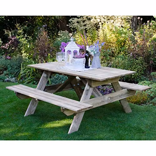 Forest Garden Small Rectangular Picnic Table in Brown Wood – 3
