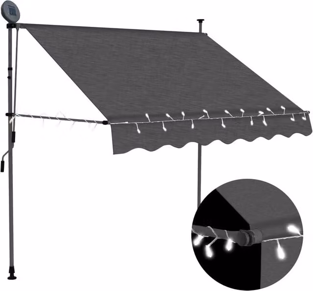 Berkfield Home Manual Retractable Awning with LED, Anthracite and Black, Width: 150 cm