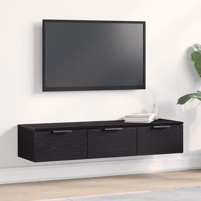 Berkfield Home Black Oak Wall Cabinet in Matt Black MDF, W/D/H: 102 x 30 x 20 cm