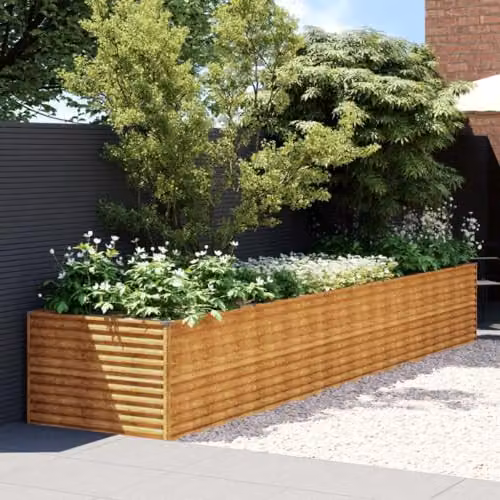 vidaXL Galvanised Steel Garden Raised Bed in Silver or Brown, W: 479 cm, D: 100 cm, H: 69 cm