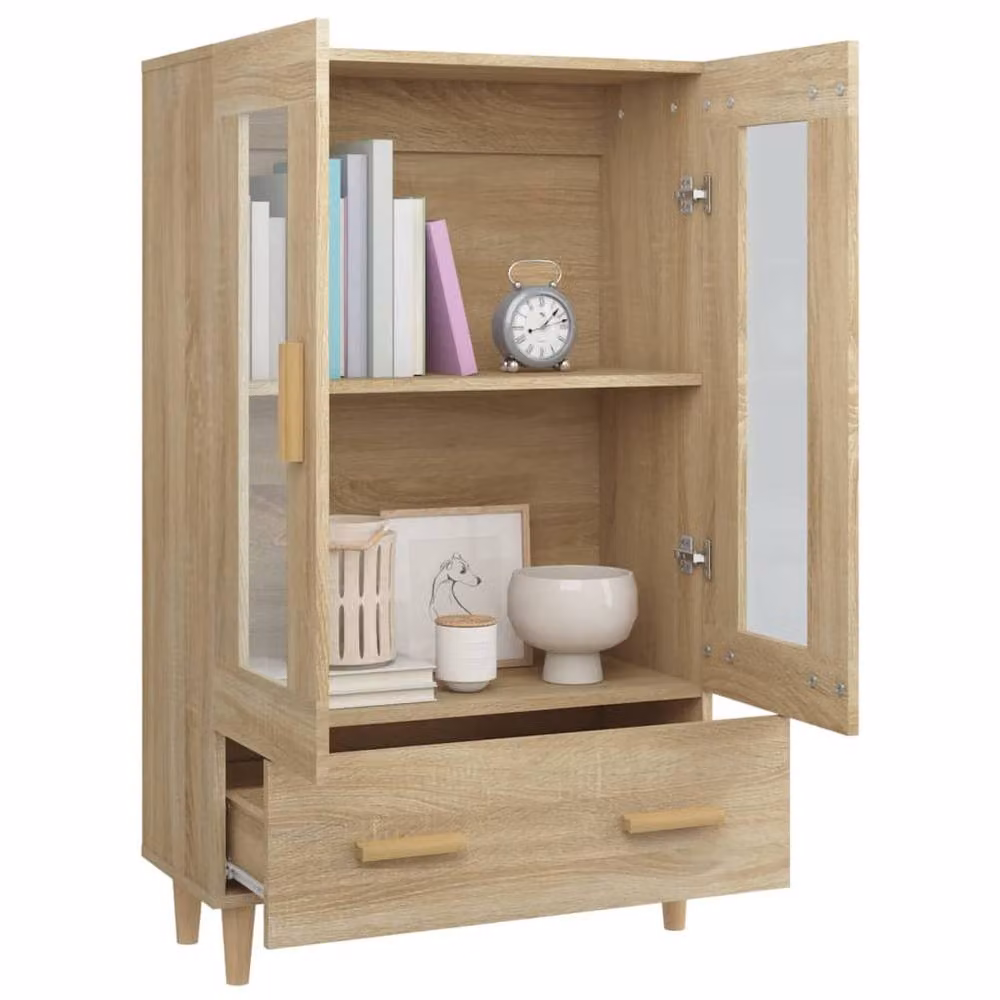 Berkfield Home Sonoma Oak Highboard in Beige with Glass Doors, W/D/H: 70 x 31 x 115 cm – 3