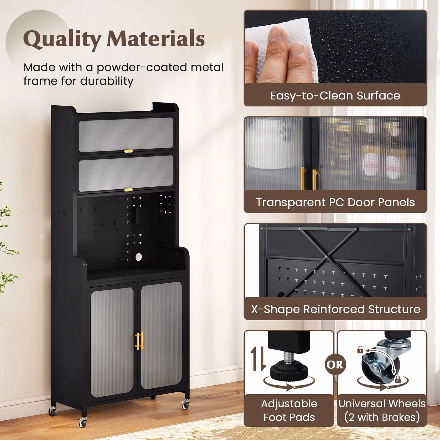 Gymax Black Metal Freestanding Kitchen Pantry and Coffee Bar Tall Unit, Height: 192 cm – 6