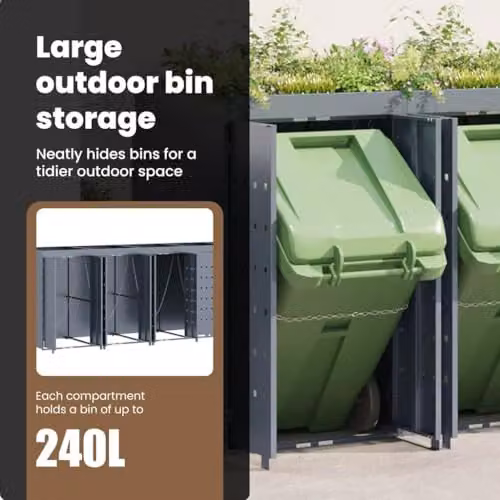 vidaXL Wheelie Bin Storage for 6 Bins, Light Grey, W: 408 cm, D: 77.5 cm, H: 121.5 cm – 3
