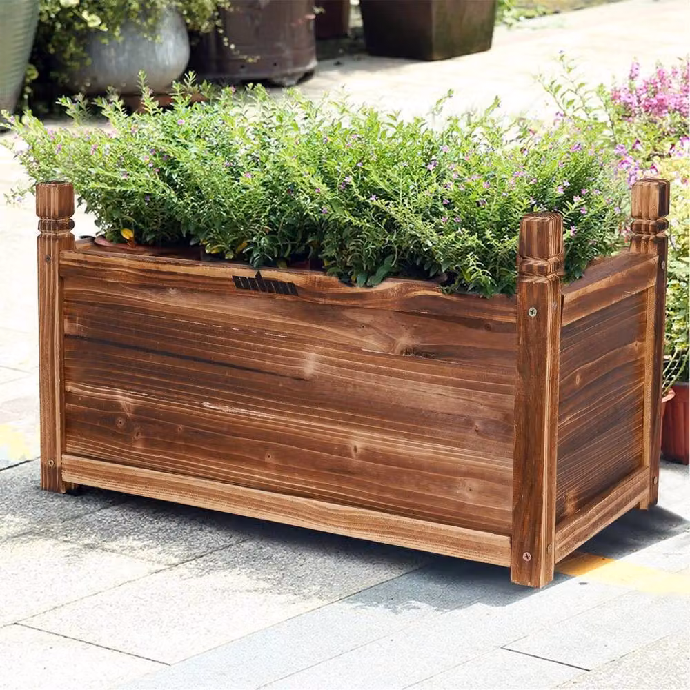 KORVIXA Brown Wooden Raised Garden Planter Trough, W: 90 cm, D: 30 cm, H: 34 cm – 5