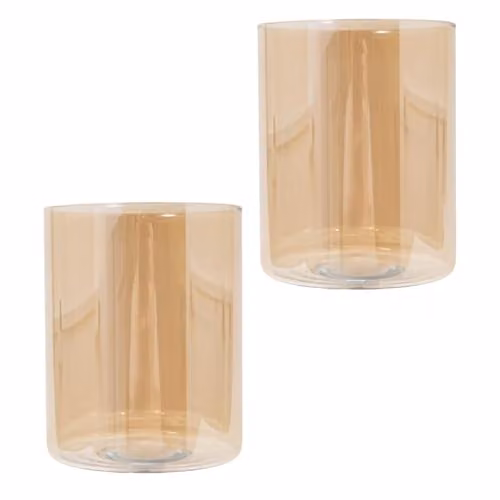 Happy Homewares Pair of Amber Tinted Glass Lamp Shades with Classic Shape for E14 and E27 Bulb Bases, H 15 cm x W 12 cm x D 12 cm – 1
