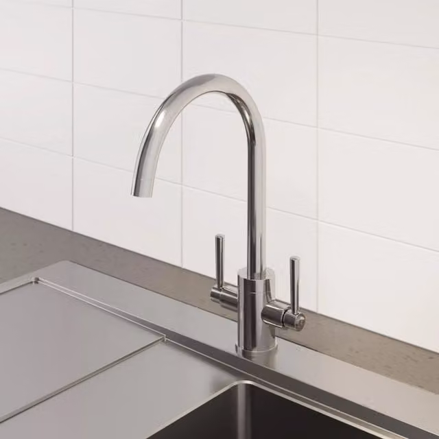 Moritza Chrome Two Handle Kitchen Mixer Tap with Swivel Spout in Silver