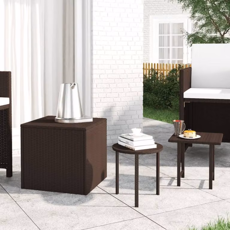 Berkfield Home Set of 3 Brown Poly Rattan Garden Side Tables