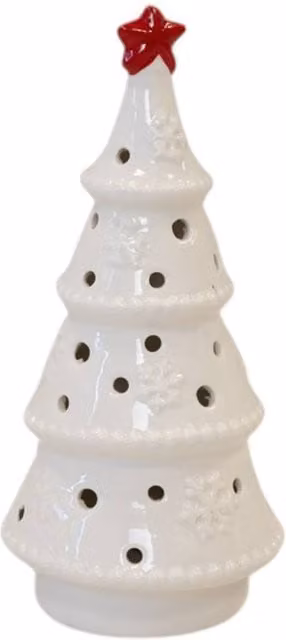 Four Candle White Ceramic LED Winter Wonderland Tabletop Christmas Tree with Star, Height: 20 cm