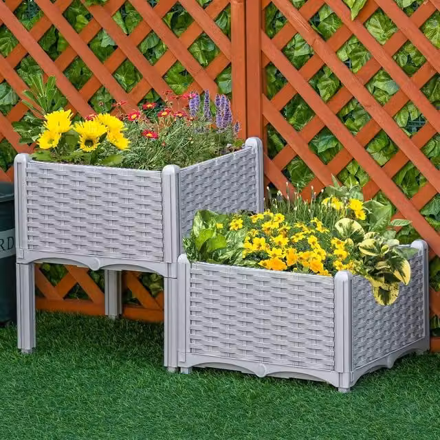 EONLION 2-Piece Grey Elevated Flower Bed Planter Set