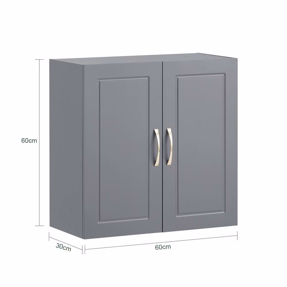 SoBuy Wall-Mounted Storage Cabinet in Grey with Hinged Doors and Internal Shelves, W: 60 cm, H: 60 cm, D: 30 cm – 4