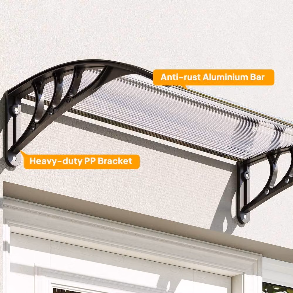 Rolipo Front Door Canopy Awning Rain Shelter, White and Transparent, W: 120 cm, D: 75 cm, H: 23 cm – 8