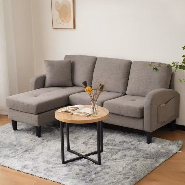 Aosom UK 3-Seater L-Shaped Sofa with Reversible Chaise Lounge in Dark Grey, W/D/H: 118 x 116 x 77 cm