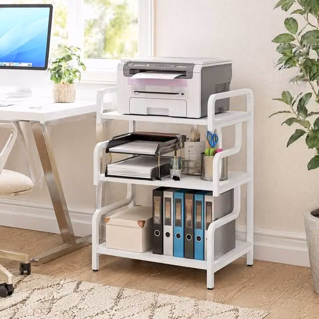 STILVORA 3 Tier Metal Printer Stand with Shelves in White – 1