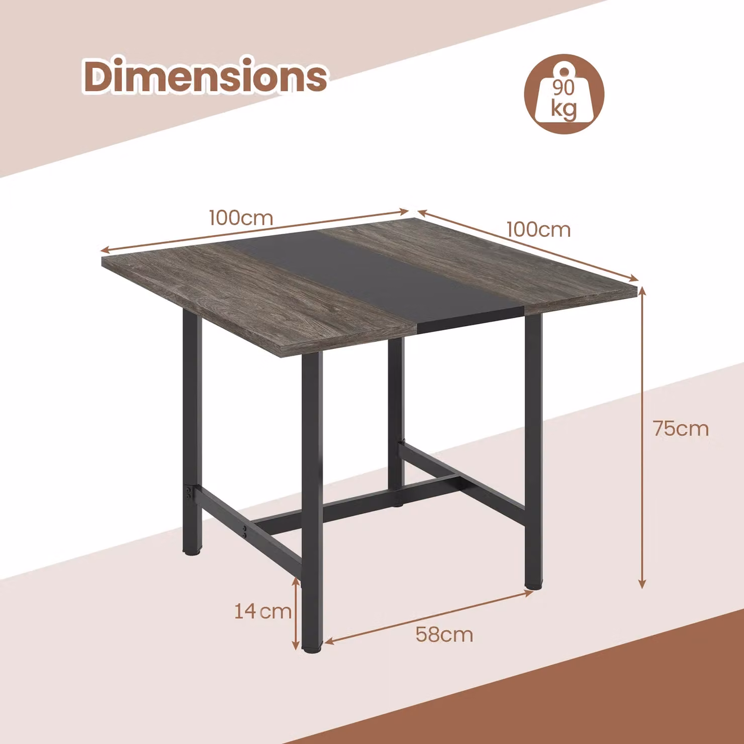 Costway Square Conference Table in Grey and Black, W/D/H: 100 x 100 x 90 cm – 2