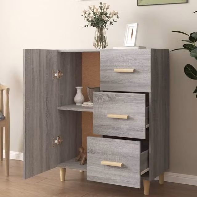Berkfield Home Grey Sonoma Sideboard in Engineered Wood, W: 69.5 cm, D: 34 cm, H: 90 cm – 1