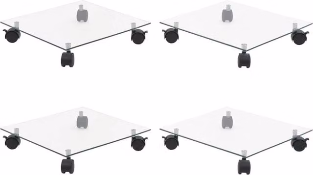 Berkfield Home Set of 4 Transparent Tempered Glass Square Plant Rollers, W: 35 cm x D: 35 cm – 1