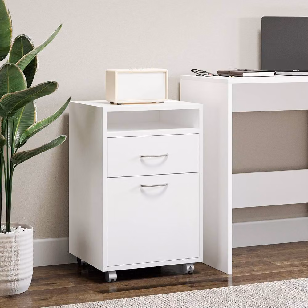 Rolipo Mobile Filing Cabinet and Printer Stand with Drawer and Shelf, White, Width: 60 cm – 2