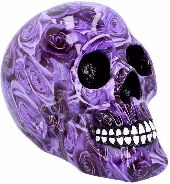 Nemesis Now Purple Rose Romance Skull Ornament in Purple, Black and White, Height: 18 cm