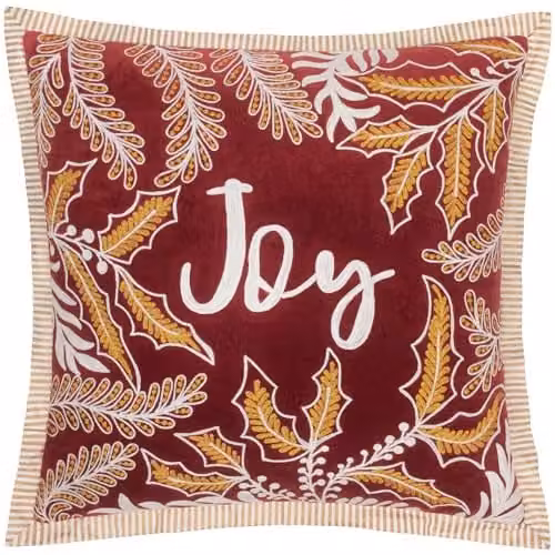 Paoletti Winter Joy Red Cotton Velvet Embroidered Square Cushion, W/D/H: 50 x 50 x 50 cm – 1