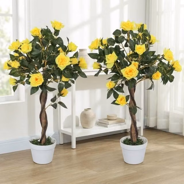 STILVORA Multicolour Yellow Artificial Rose Plant in Pot, Height: 90 cm – 1