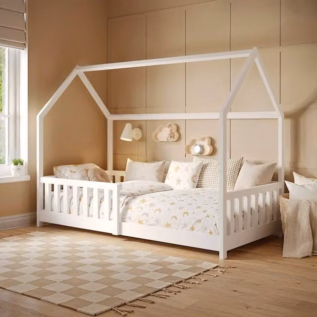 Flair Explorer White Lacquered Solid Pine Wooden Playhouse Bed for Children, W/D/H: 196 x 90 x 151 cm