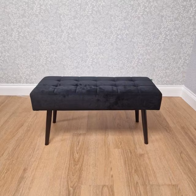 Kosy Koala Modern Velvet Padded Dining Bench in Black with Metal Legs