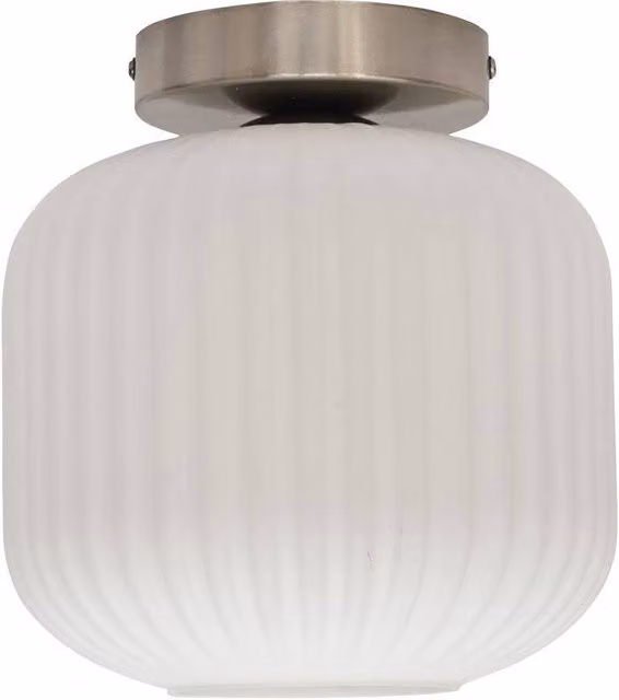 First Choice Lighting Bento White Ribbed Glass and Silver Ceiling Light Fitting