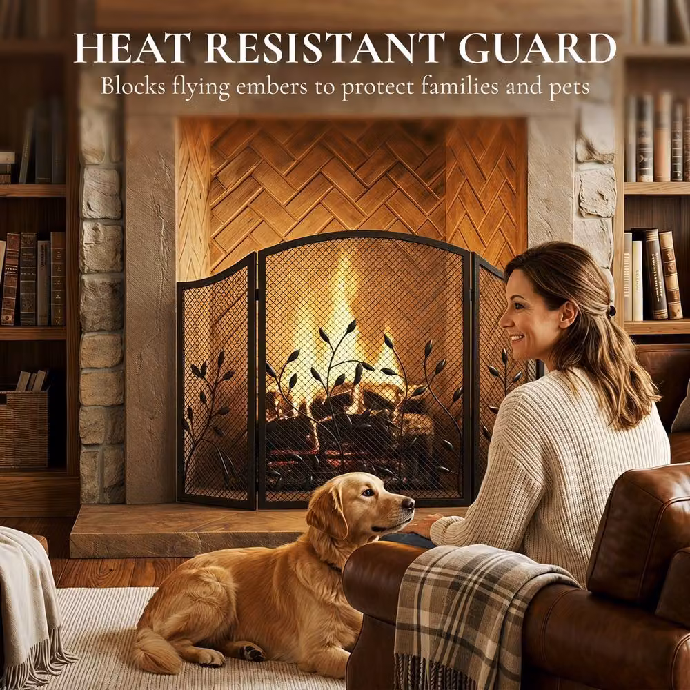 HOMCOM 3-Panel Folding Fireplace Screen for Hearth Protection, Heat-Resistant Metal Fire Spark Guard, Black, W/D/H: 122.0 x 75.0 x 1.0 cm – 4