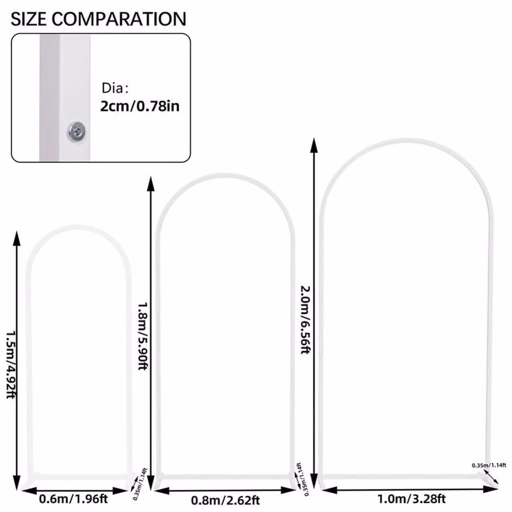 NESTLUNE Set of 3 White Metal Arch Backdrop Stands for Weddings and Parties, W: 100 cm, D: 15 cm – 1