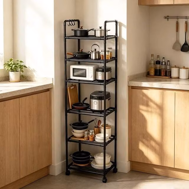 EONLION 6 Tier Heavy Duty Metal Utility Storage Rack in Black